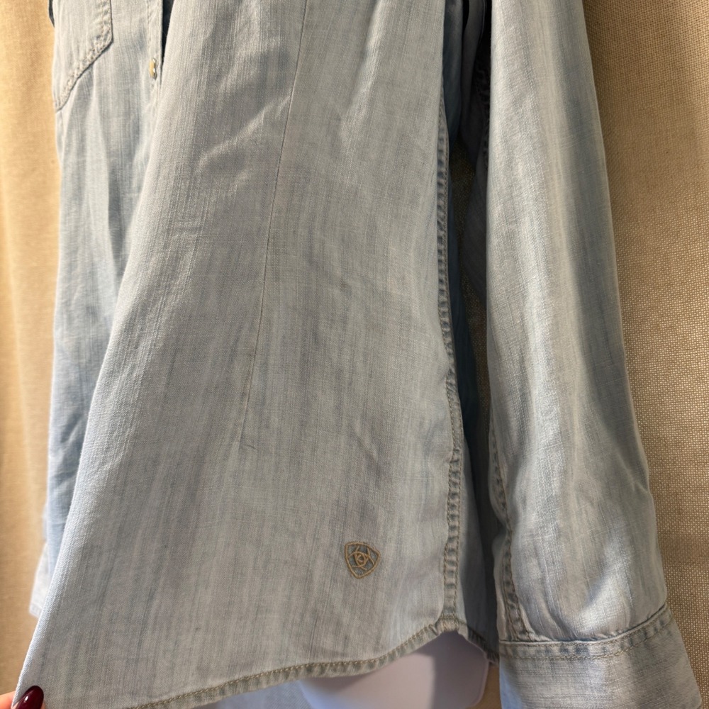 Ariat Pearl Snap Western Shirt Womens M Denim Blue Cowboy Rodeo - Picture 4 of 9
